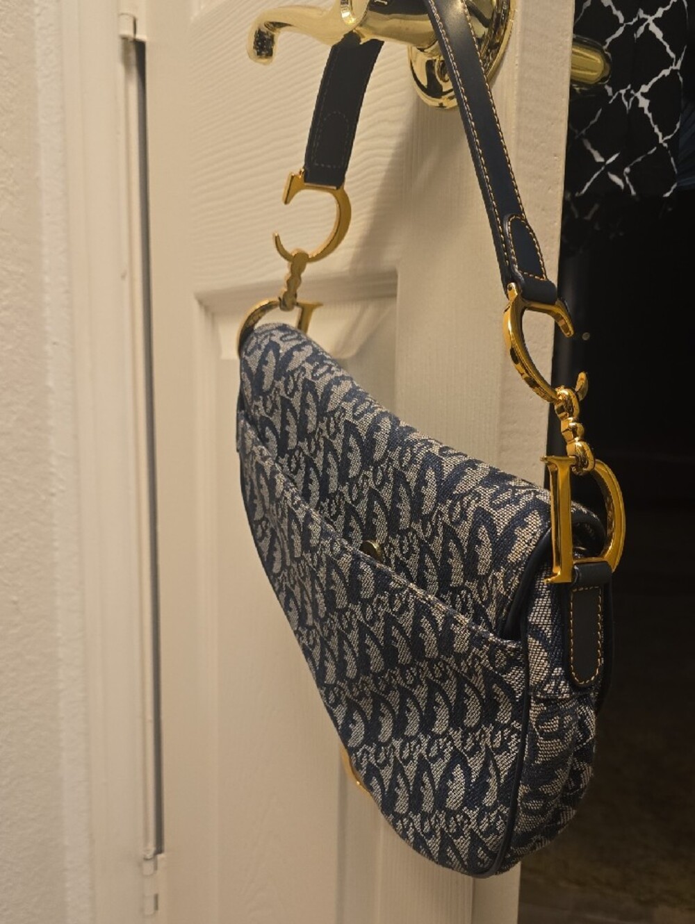 Dior Blue and Cream Saddle Shoulder Bag with Gold Hardware - Picture 11 of 17